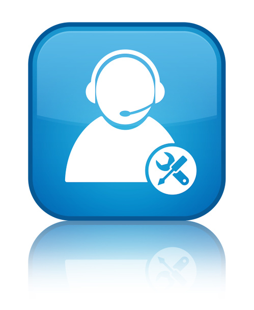 icono de soporte técnico brillante botón cuadrado azul cian
 - Foto, Imagen