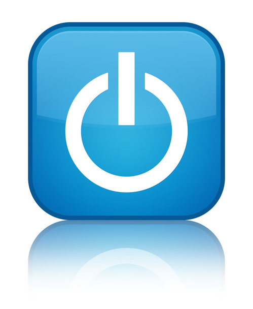 Εικονίδιο λαμπερά κυανό μπλε τετράγωνο κουμπί τροφοδοσίας - Φωτογραφία, εικόνα