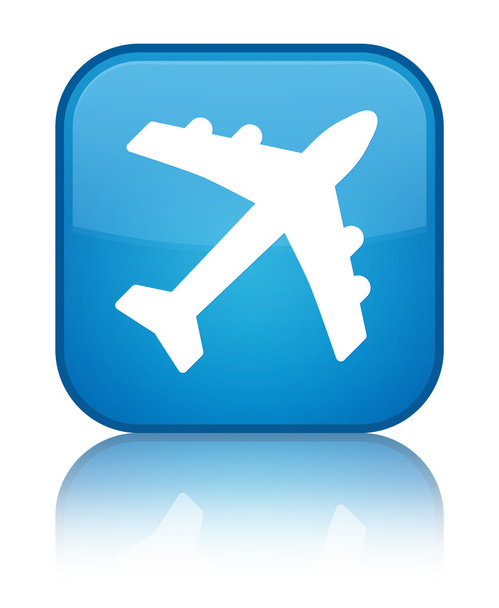 Plane icon shiny cyan blue square button - Photo, Image