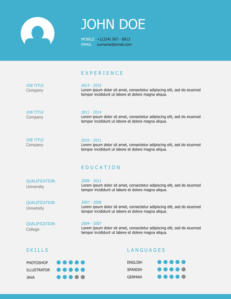 Professionele eenvoudige stijl CV sjabloonontwerp met blauwe kop - Vector, afbeelding