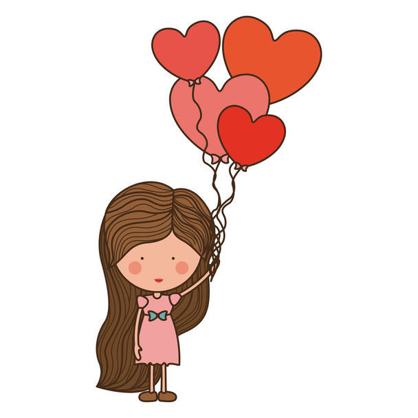 woman with heart shaped balloons - Vector, Image