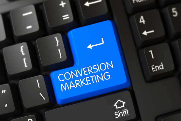Blue Conversion Marketing Key na klawiaturze. 3d. - Zdjęcie, obraz