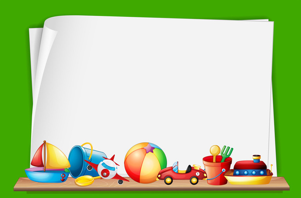 Paper template with toys in background - Vector, Image