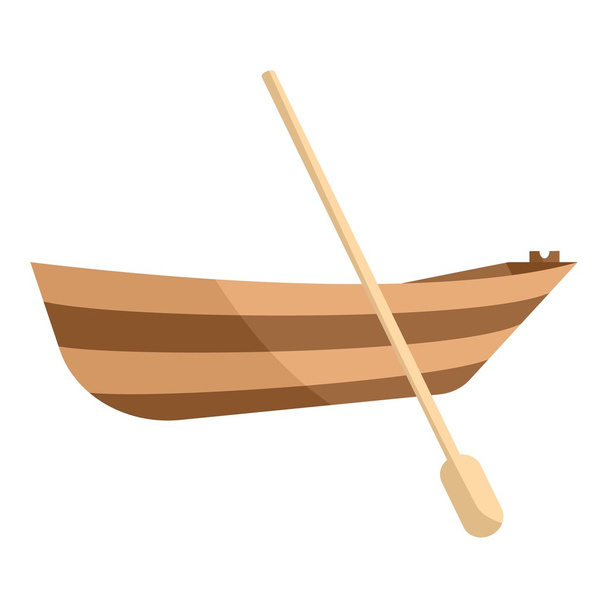 Wooden boat with paddle icon, cartoon style - Vecteur, image