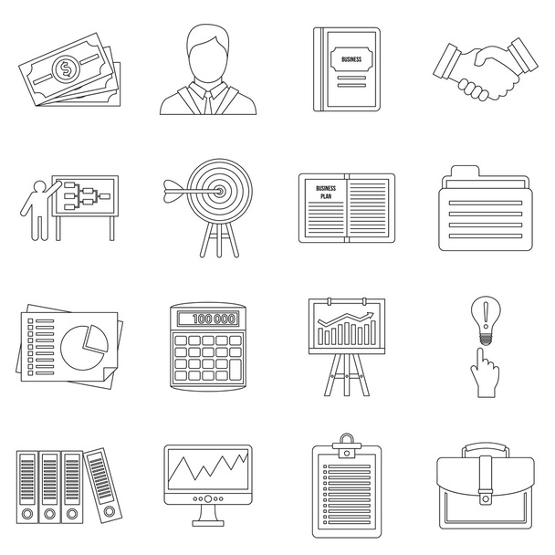 Business plan icons set, outline style - Vetor, Imagem