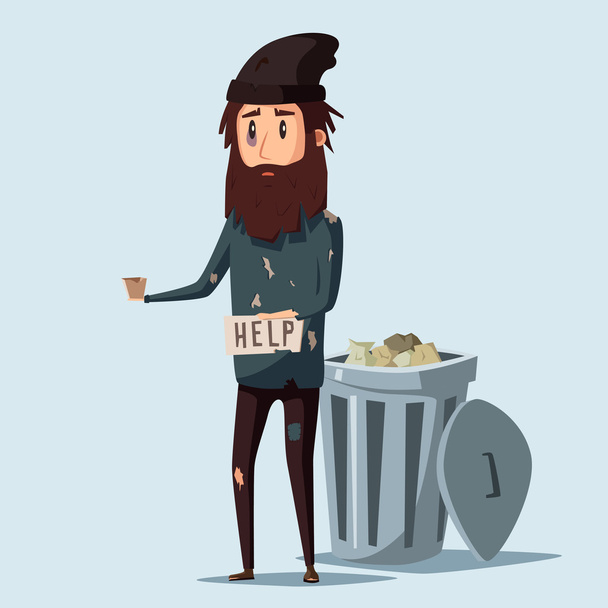 Sad unemployed beggar. Cartoon vector illustration - Vector, afbeelding