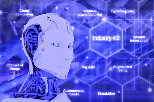 Industry 4.0 concept with a female robot head - Photo, Image