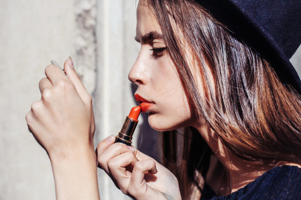 fashionable woman with red lipstick - Фото, зображення