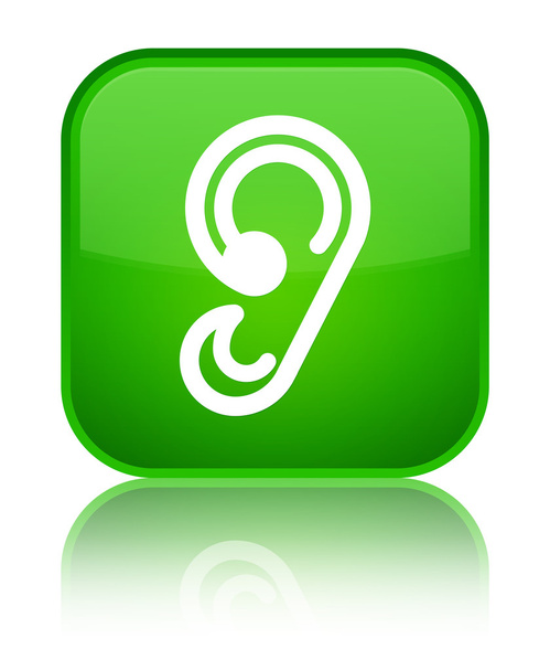 Oído icono brillante botón cuadrado verde
 - Foto, imagen