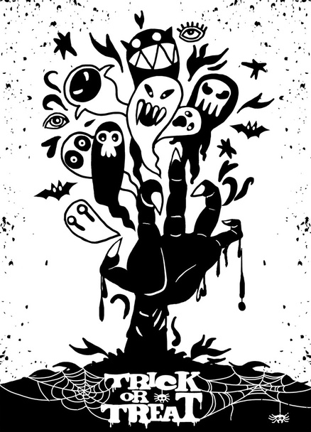 Halloween background with zombie hand and ghost - Vetor, Imagem