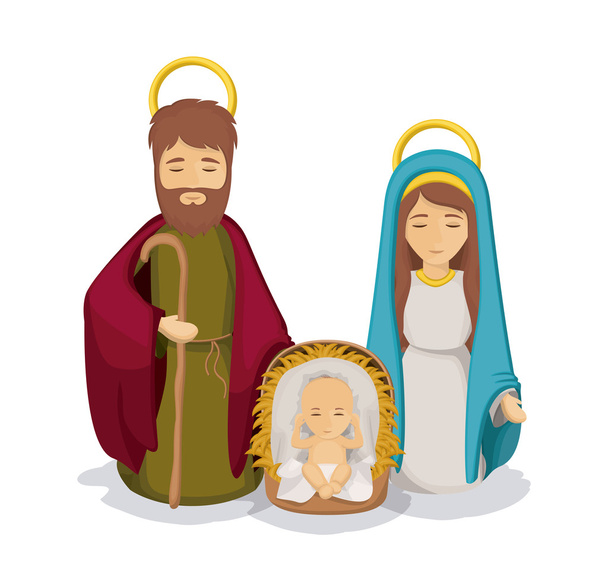 Maria en Jozef met baby Jezus ontwerp - Vector, afbeelding