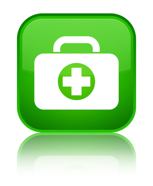 Botiquín de primeros auxilios icono bolsa brillante botón cuadrado verde
 - Foto, Imagen