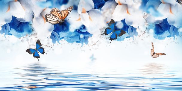 Amazing butterflies and flowers - Фото, изображение
