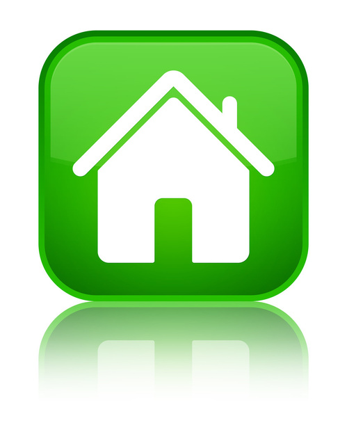 ホームのアイコン光沢のある緑色の正方形ボタン - 写真・画像