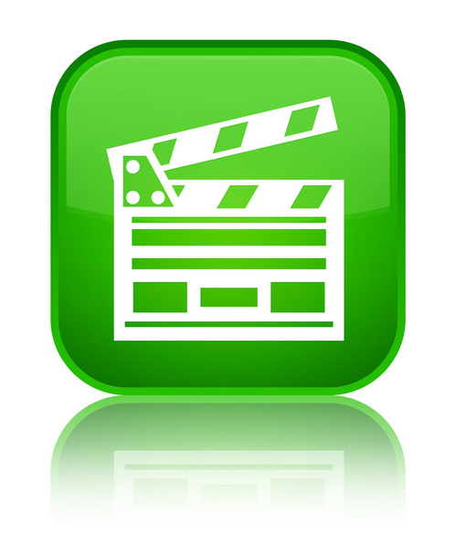 Κινηματογράφο κλιπ εικονίδιο λαμπερό πράσινο τετράγωνο κουμπί - Φωτογραφία, εικόνα