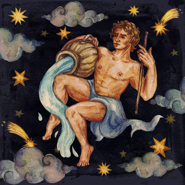 Zodiac sign - Aquarius. Watercolor Illustration. - Photo, Image