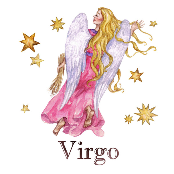 Zodiac sign - Virgo.  Watercolor Illustration. - Photo, Image