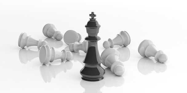 3D rendering σκάκι βασιλιά και πιόνια σε λευκό φόντο - Φωτογραφία, εικόνα