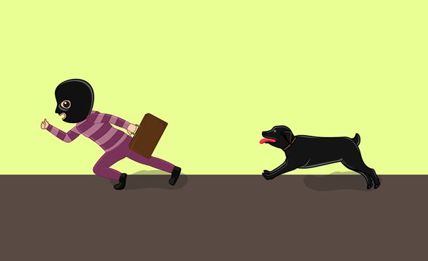 泥棒の後ろを走っている犬 - ベクター画像