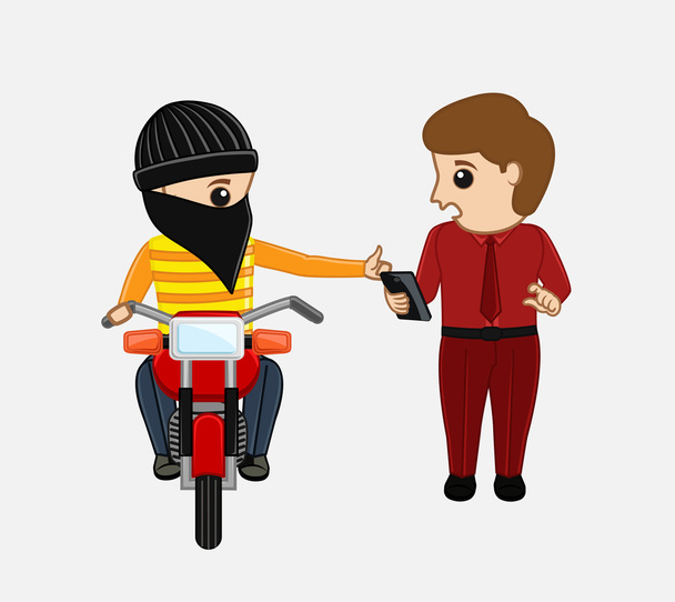 Ladrón de bicicletas tratando de arrebatar un teléfono
 - Vector, imagen