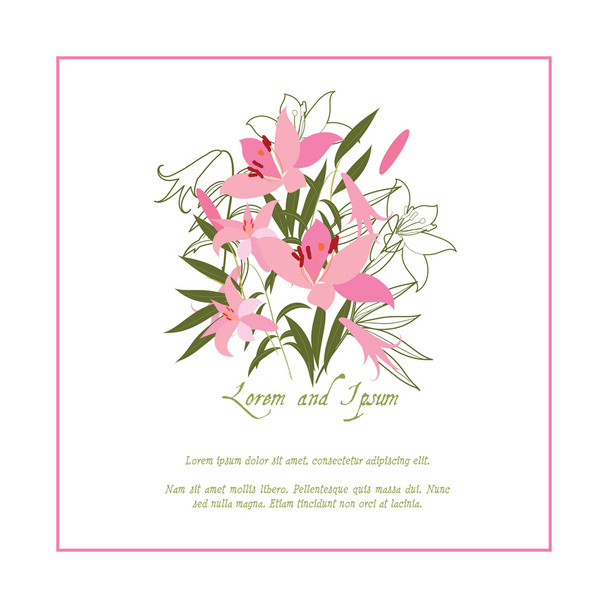 Illustration greeting hand-drawn lily floral background - Vector, imagen