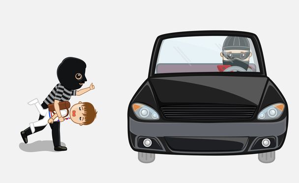 Robber Kidnapped a Kid and Running Toward Car - Vector, Image