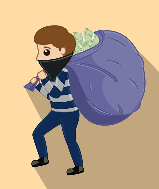 Ladrón sosteniendo una bolsa de dinero
 - Vector, imagen