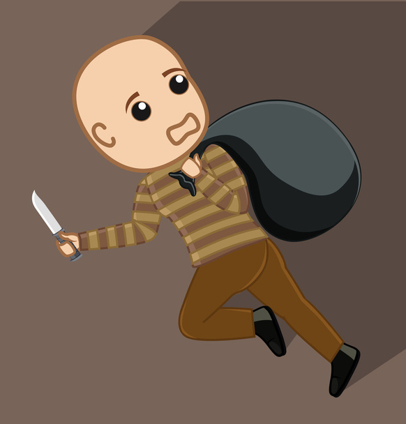 Cartoon Robber Running with Money Bag - Vector, Image