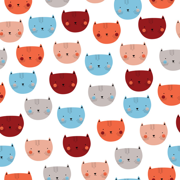 Χαριτωμένο μοτίβο άνευ ραφής με παστέλ γάτα αρχηγοί για το παιδικό σχέδιο - Διάνυσμα, εικόνα