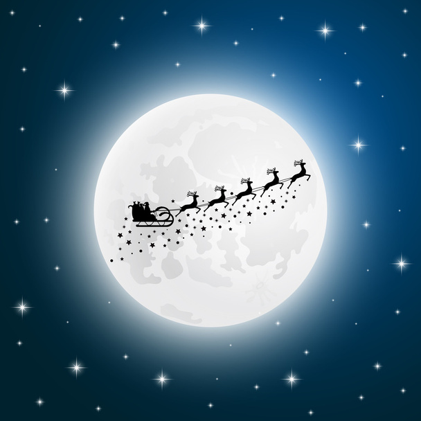 Weihnachtsmann geht an Rodel-Rentier vom Mond - Vektor, Bild
