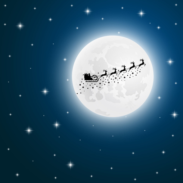 Santa Claus gaat naar Rendier van de slee van de maan - Vector, afbeelding