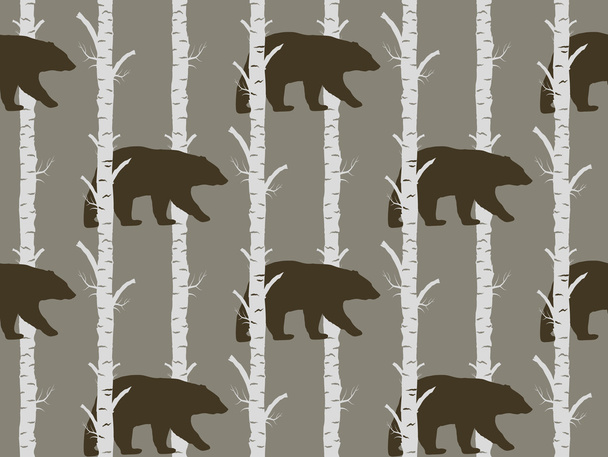 birch and bear seamless pattern - Vector, Image