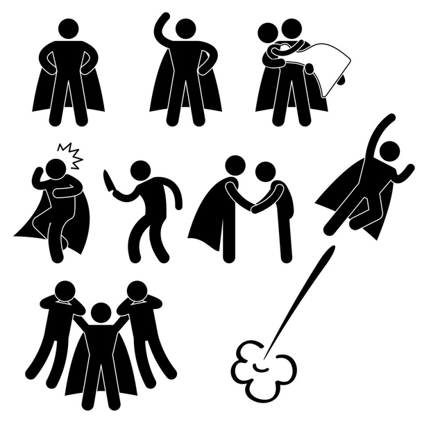 Superhero Hero Rescue Help Protect Girl Fly Icon Symbol Sign Pictogram - Vector, Image