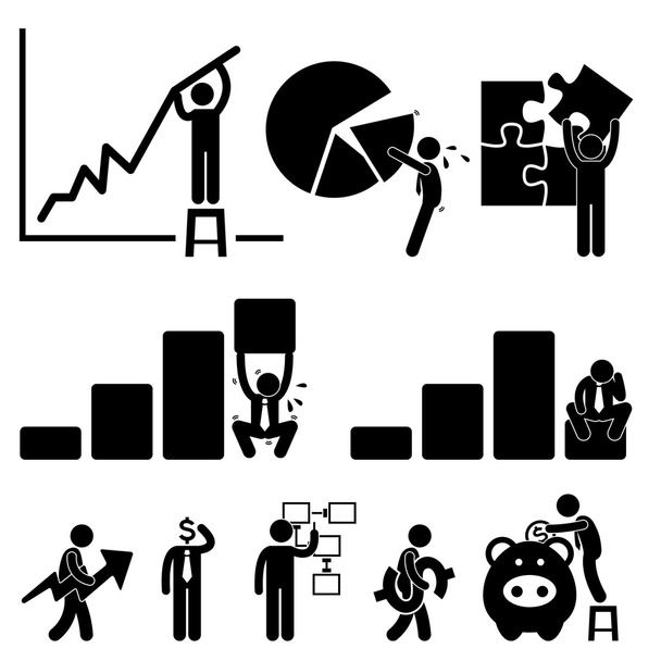 Gráfico de Finanzas Empleado Trabajador Empresario Solución Icono Signo de Símbolo Pictograma - Vector, Imagen