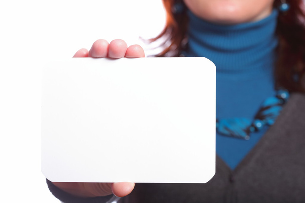 Blank of business card in woman hand - Foto, imagen