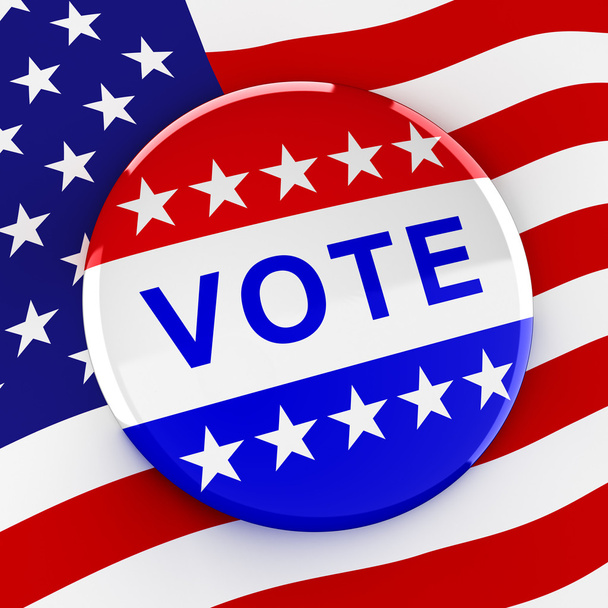 Кнопка голосования на фоне американского флага - 3D рендеринг
 - Фото, изображение