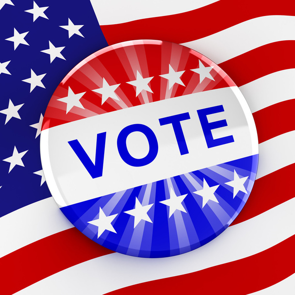 Abstimmungstaste auf amerikanischem Flaggenhintergrund - 3D-Darstellung - Foto, Bild