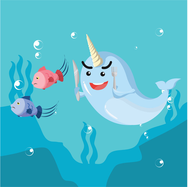 narwhal hunting fish vector illustration design - Vektor, kép