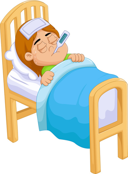 desenho animado menina doente na cama
 - Foto, Imagem