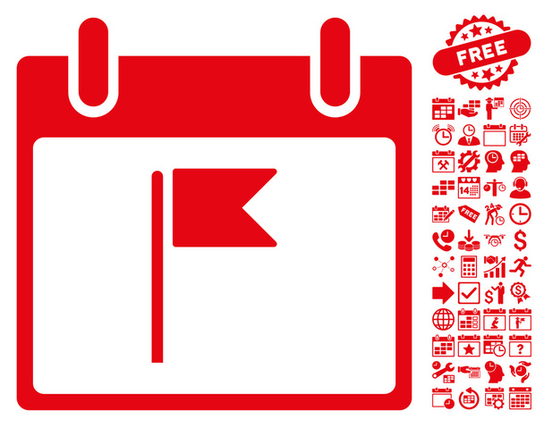 Flag Calendar Day Flat Vector Icon With Bonus - Вектор,изображение