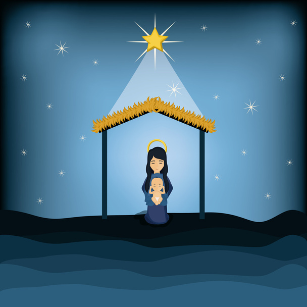 Meryem ve İsa karikatür tasarım bebek - Vektör, Görsel
