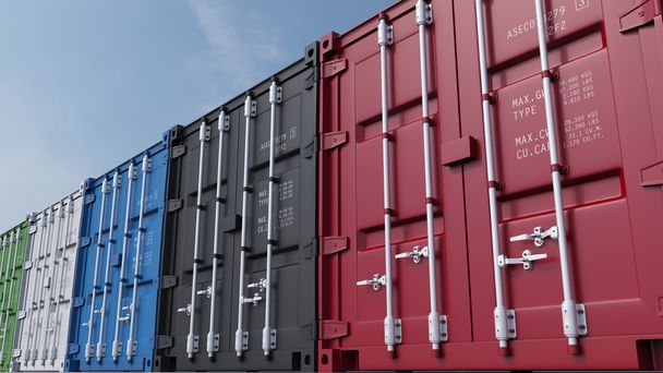 Vícenásobné nákladové kontejnery proti modrému nebi, prostorové vykreslování - Fotografie, Obrázek