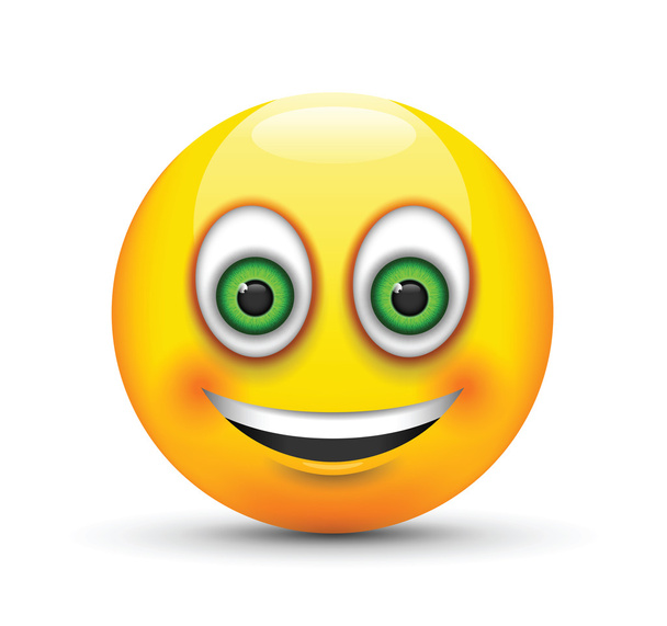 uśmiechający się emoji duże realistyczne zielone oczy - Wektor, obraz