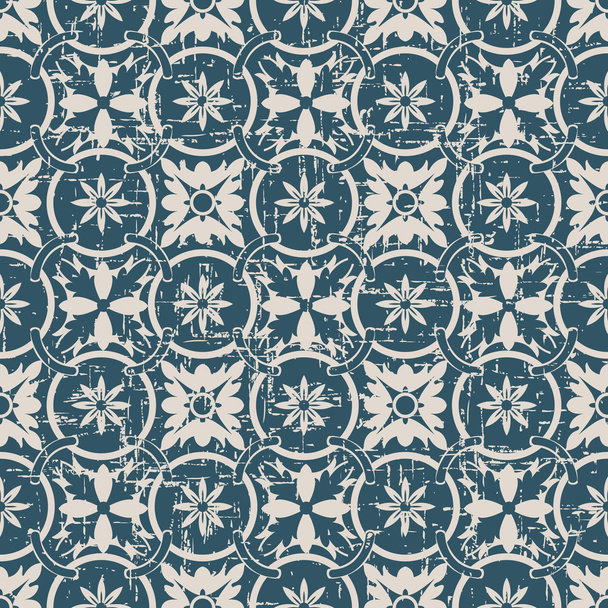 Seamless worn out antique background image of round flower cross pattern. - ベクター画像