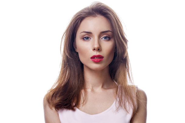 Beautiful woman face close up portrait studio on white - Foto, imagen