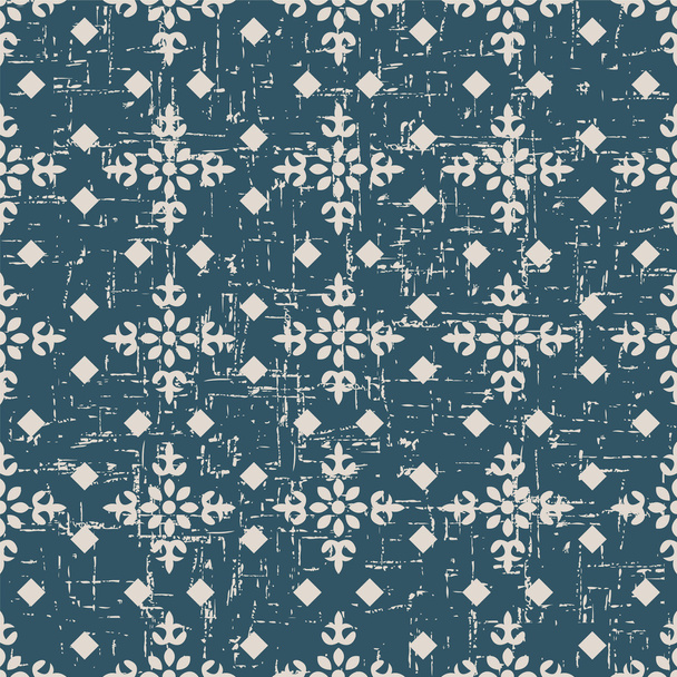 Seamless worn out antique background image of check square cross flower pattern. - Vector, Image