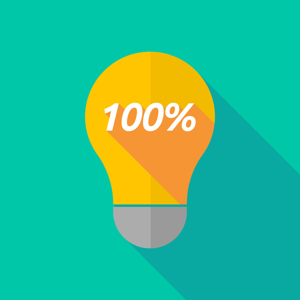 Long shadow light bulb icon with    the text 100% - Wektor, obraz