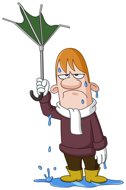 Homme avec parapluie cassé
 - Vecteur, image