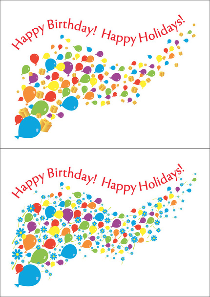 Flying balloons, flowers and gifts with inscriptions. Vector - Vector, Image