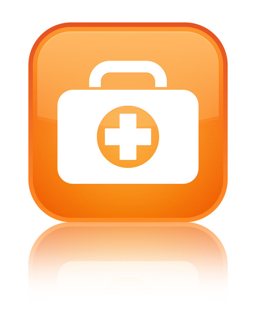 Botiquín de primeros auxilios icono bolsa brillante naranja botón cuadrado
 - Foto, Imagen